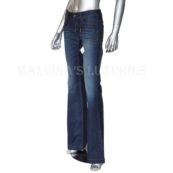 GUCCI JEANS FLARED DENIM PANTS w INTERLOCKING G LOGO CHAIN HARDWARE sz 42 / US 6 - Picture 4 of 14